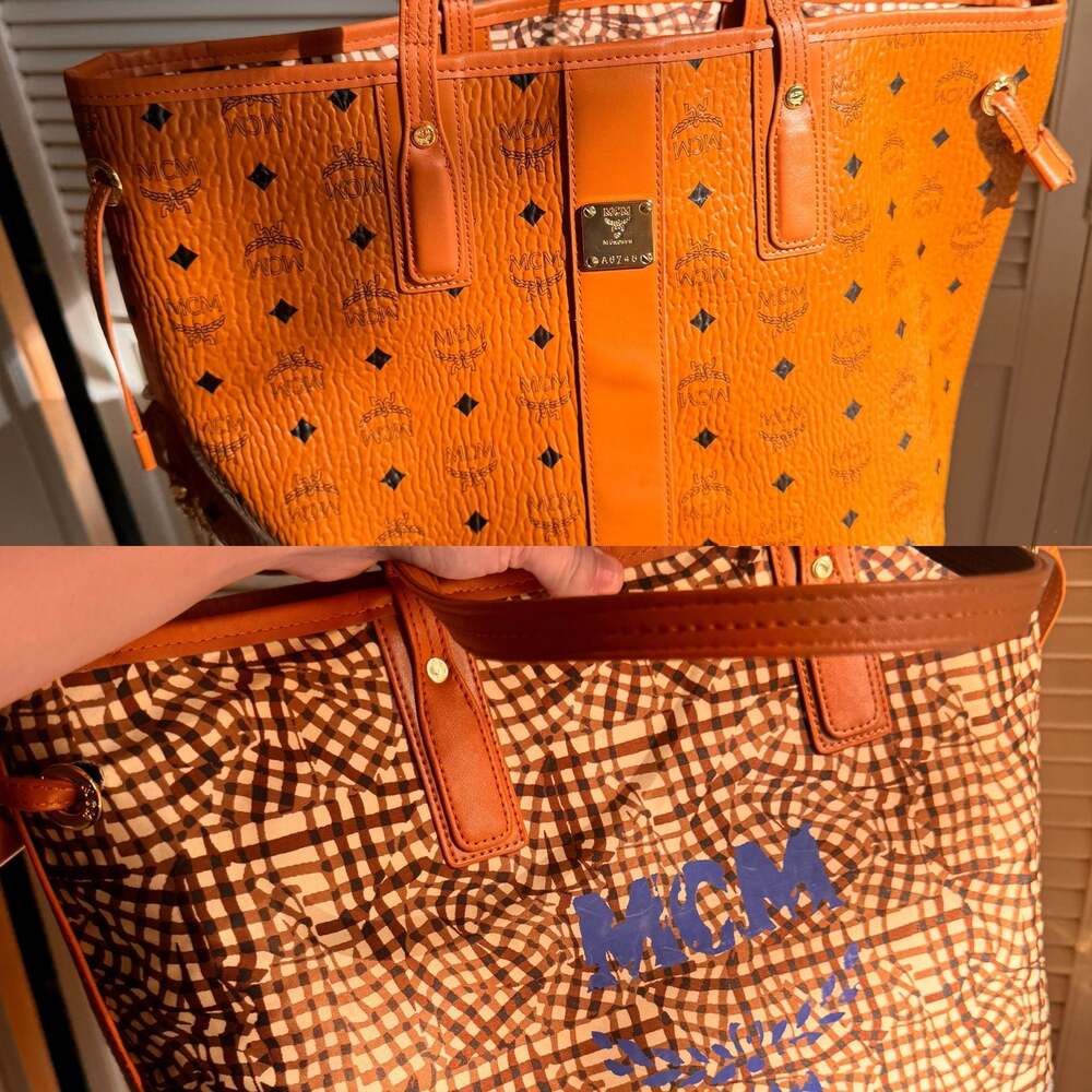 MCM Reversible Liz Shopper Tote in Cognac Visetos